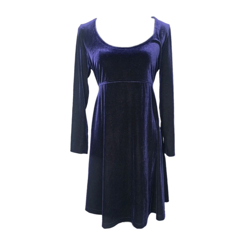 Whimsigoth Fairy Grunge Dress Blue Velvet Large Empire Waist Long‎ Sleeve
